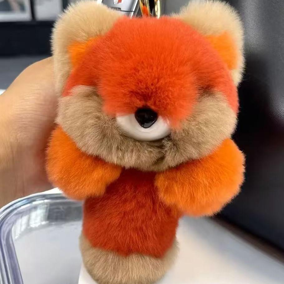 Authentic Rex Rabbit Fur Fox Keyring Pendant - Cute Plush Vixen Doll Ornament for Bags