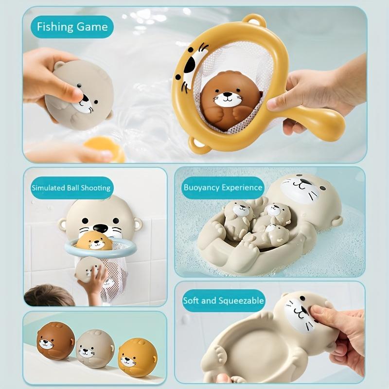 Toddler Bath Toys: Otter Theme Fishing Net Basketball Set  Waterproof Floating Balls for Babies