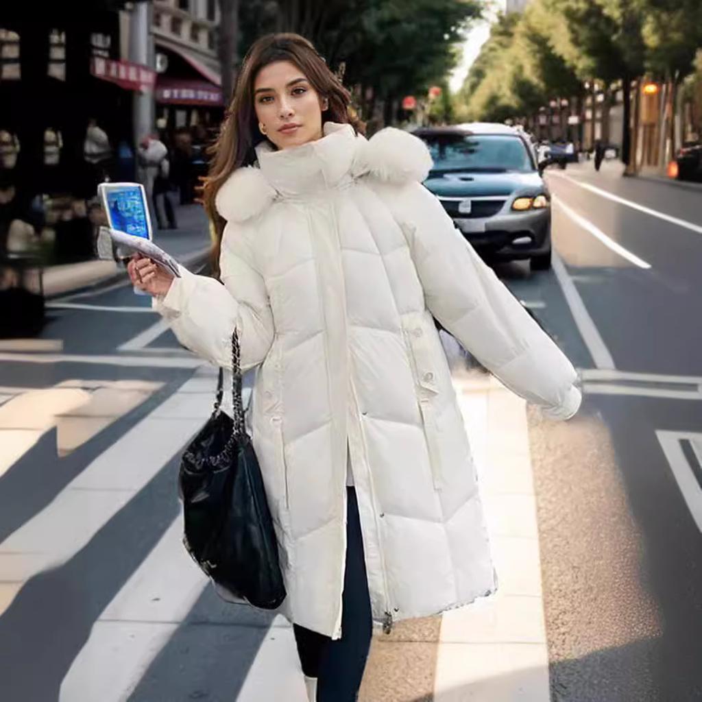 YJKDYK 2024 Winter Damenjacke Weiblicher Pelzkragen Warme Lange Parkas Mäntel Damen Hoher Kragen Verdicken Warme Baumwolljacke