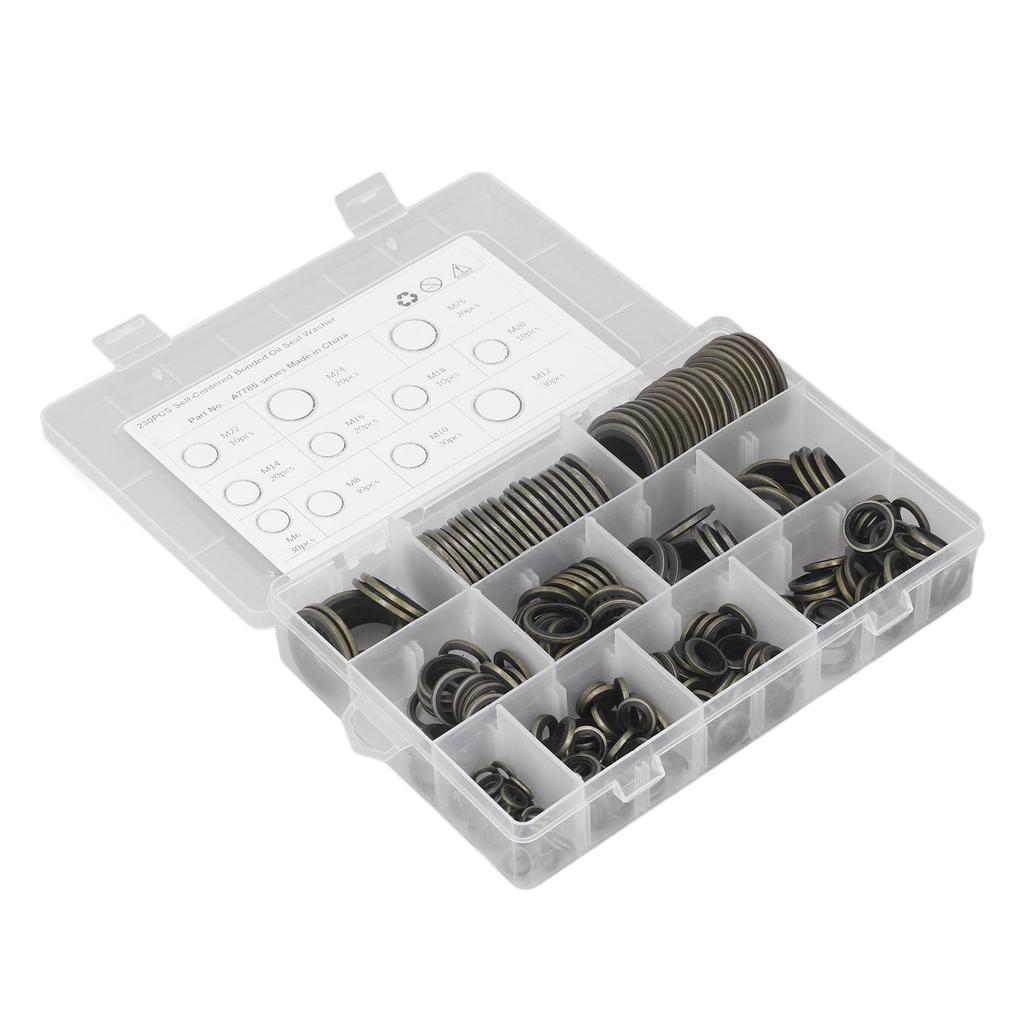 230 Pcs Oil Seal Washer Assortment Kit M6 To M26 Self Centered Metal Rubber Oil Drain Plug Gasket