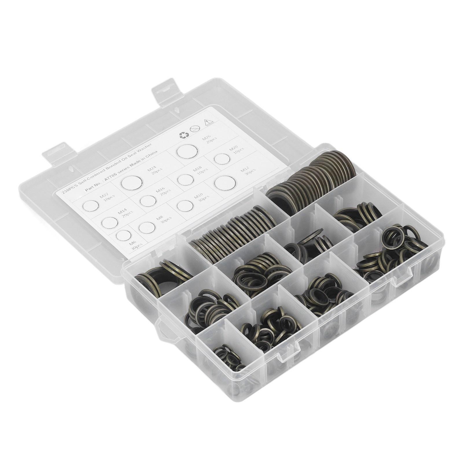 

Набор из 230 шт. шайб-сальников от M6 до M26, самоцентрирующиеся, металлические, резиновые, прокладки сливной пробки.