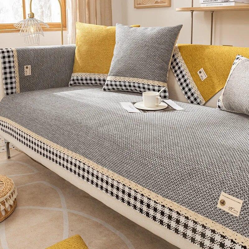 Cotton Color Block Linen Sofa Cover Non-slip Sofa Cushion Towel Home Decoration Carpet Simplicity Couch Cover for Living Room