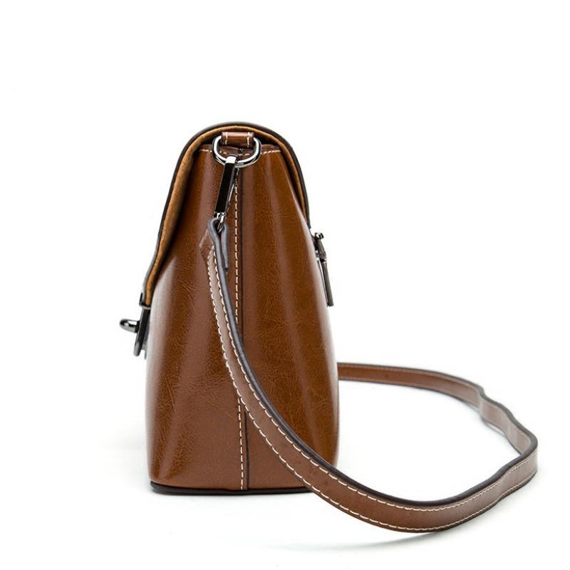 Wax Cowhide Women's Bag Fashion Women's One-shoulder Small Square Bag Genuine Leather Skew Bag