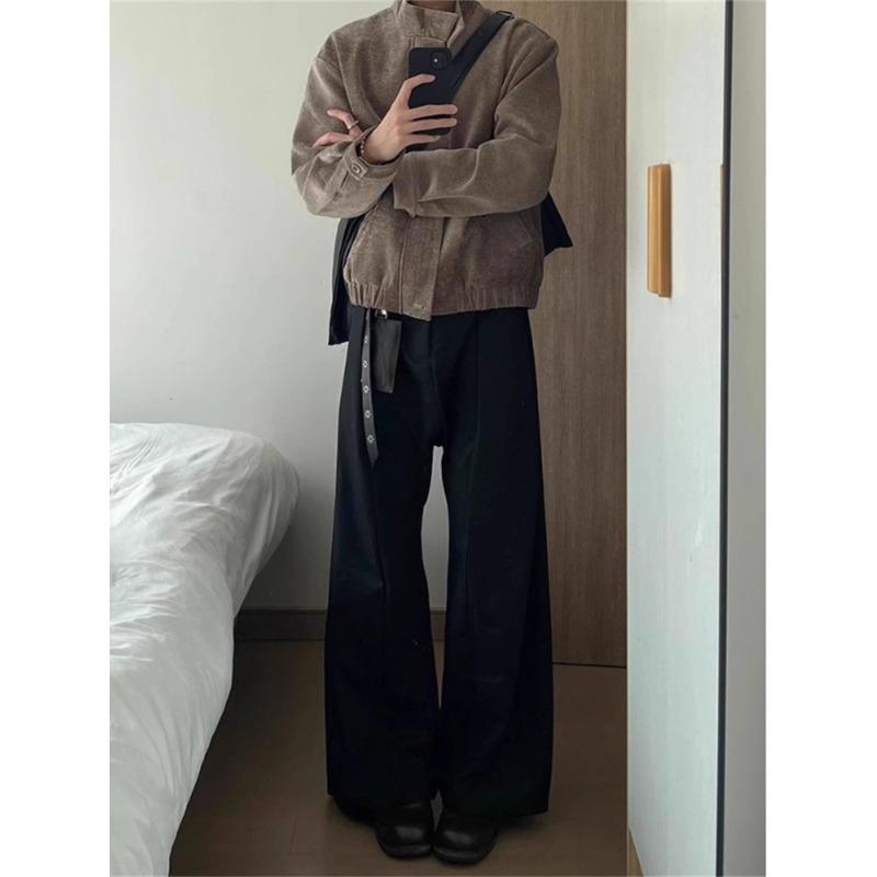 Men's Houndstooth Harrington Jacket: Retro Wood Grain, Short Stand-Up Collar, Spring/Autumn High-End Design.