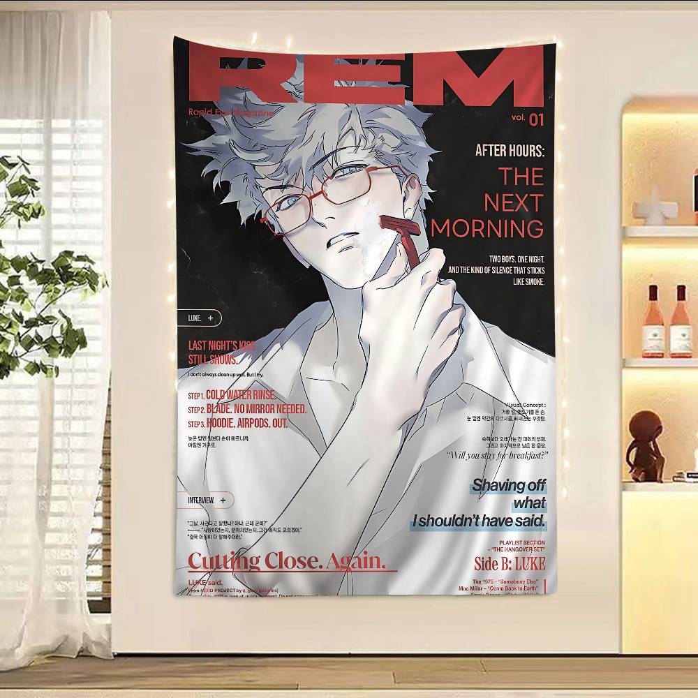 Nerd Project Manhwa Wall Tapestry Blond Glasses Character Magazine Cover Art Wall Hanging for BL Manhwa Fans Bedroom Decor
