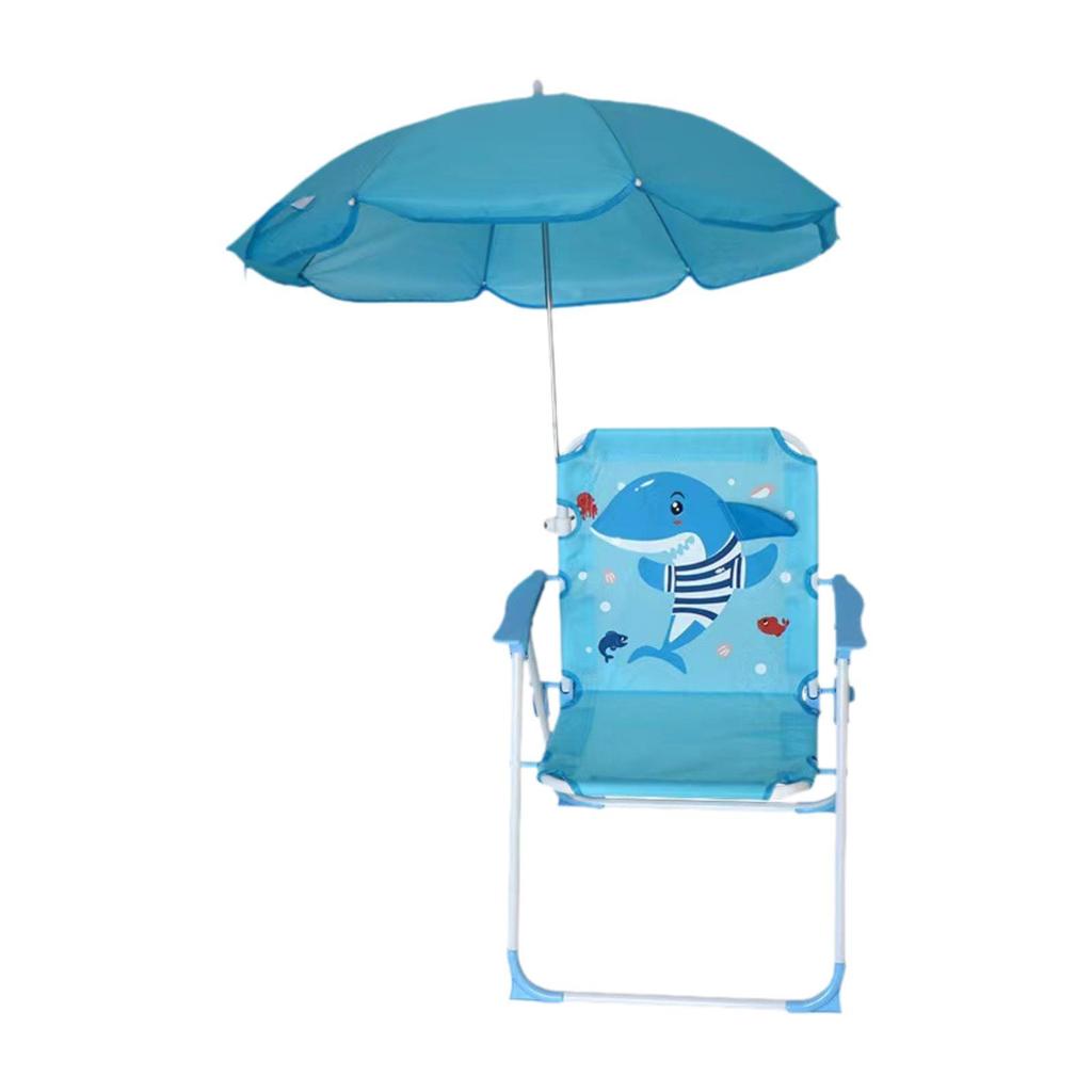 Beach Chair Camping Chair with Umbrella Backrest Foldable Sturdy Steel Frame Outdoor Seating for Picnics Boys Girls Children