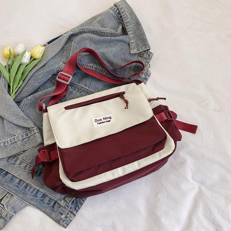Small Fresh Canvas Color Blocking New Postman Large Capacity Campus Student Make Up Class Crossbody Trendy Personalized Class Backpack