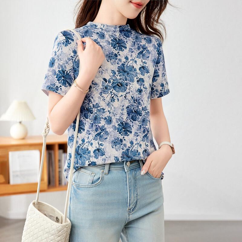 Srcr Women s 100% Mulberry Silk Double-Sided Floral Print T-Shirt XL