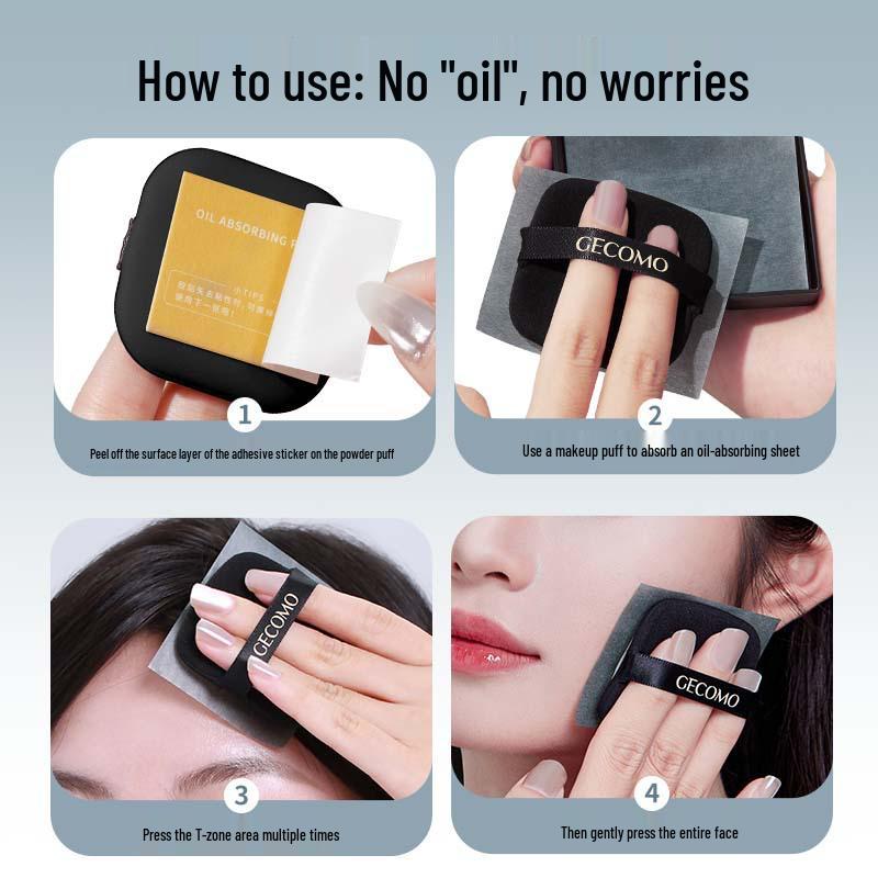 Jingrui GECOMO Oil Blotting Paper with Puff & Mirror - Portable Soft Focus Touch-Up for Girls
