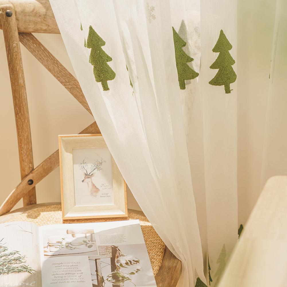 1PC NAPEARL Christmas Green Tree Embroidered Sheer Curtain European Luxury Window Curtain for Living Room Bedroom Home Decor
