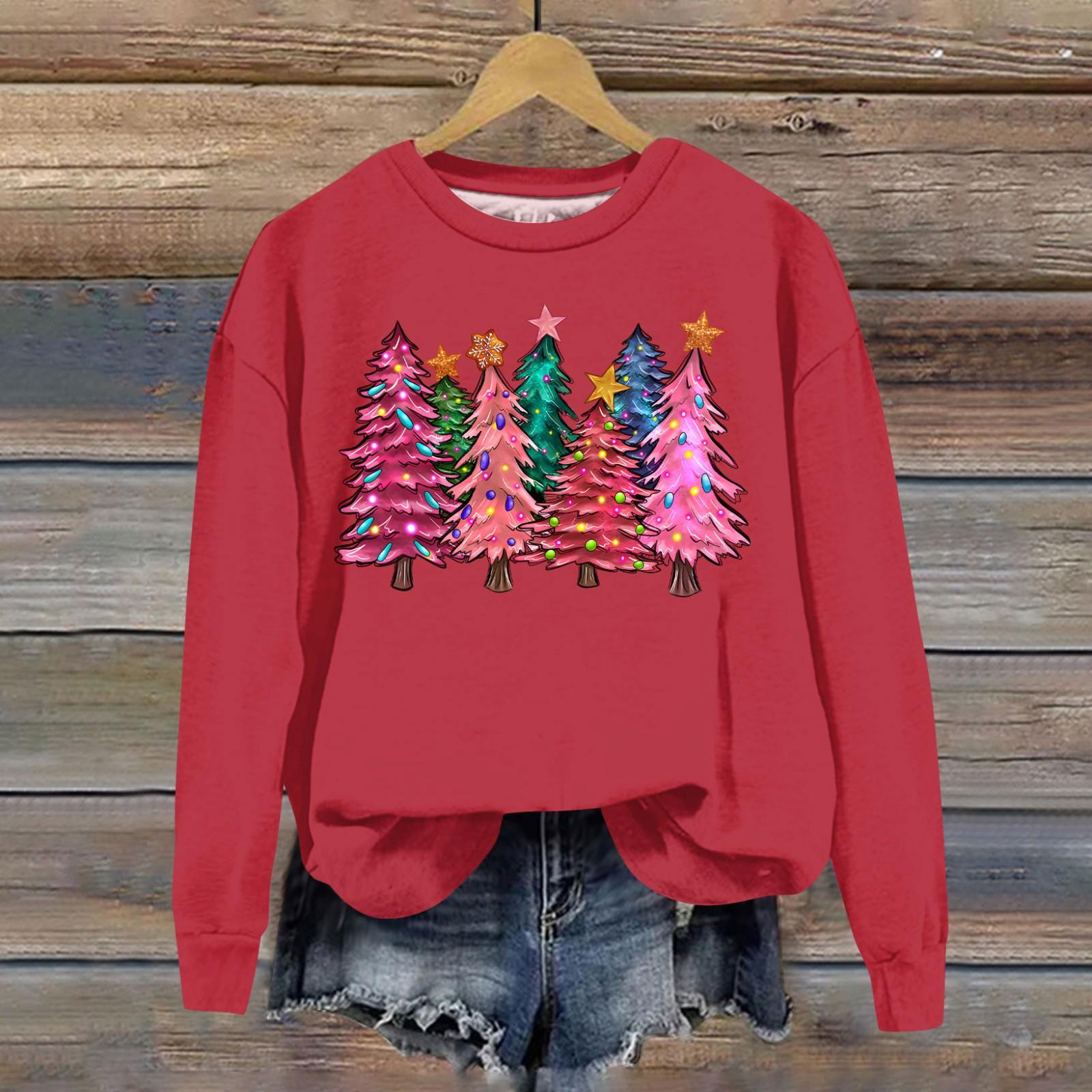 

Женская модная рождественская свободная толстовка с длинным рукавом и круглым вырезом с мелким принтом XXXL красный