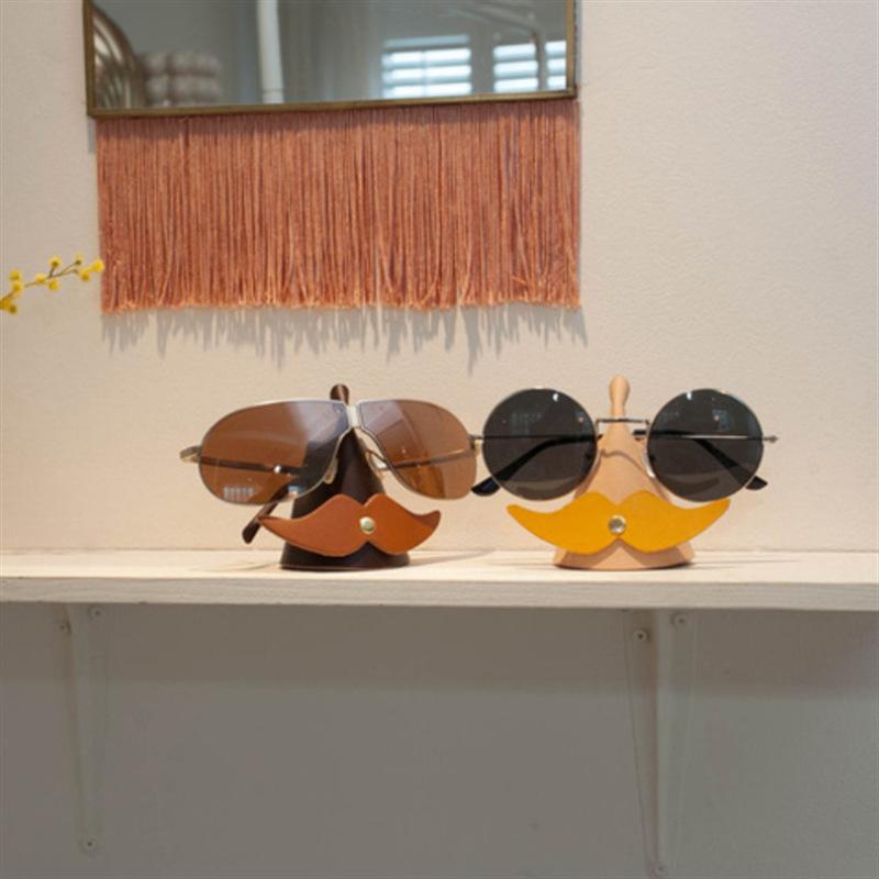 Bearded Leather Glasses Holder Ins Glasses Clip Leather Ornament Set Office Glasses Holder Leather Glasses Frame
