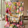 Tiger In Floral Bathtub 3 Theme Blanket Lightweight Warm Flannel Blanket Decorative Throw Blanket for Home Decoration