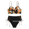 2026 European Sexy Lace-up High-waisted Print Bikini Swimsuit