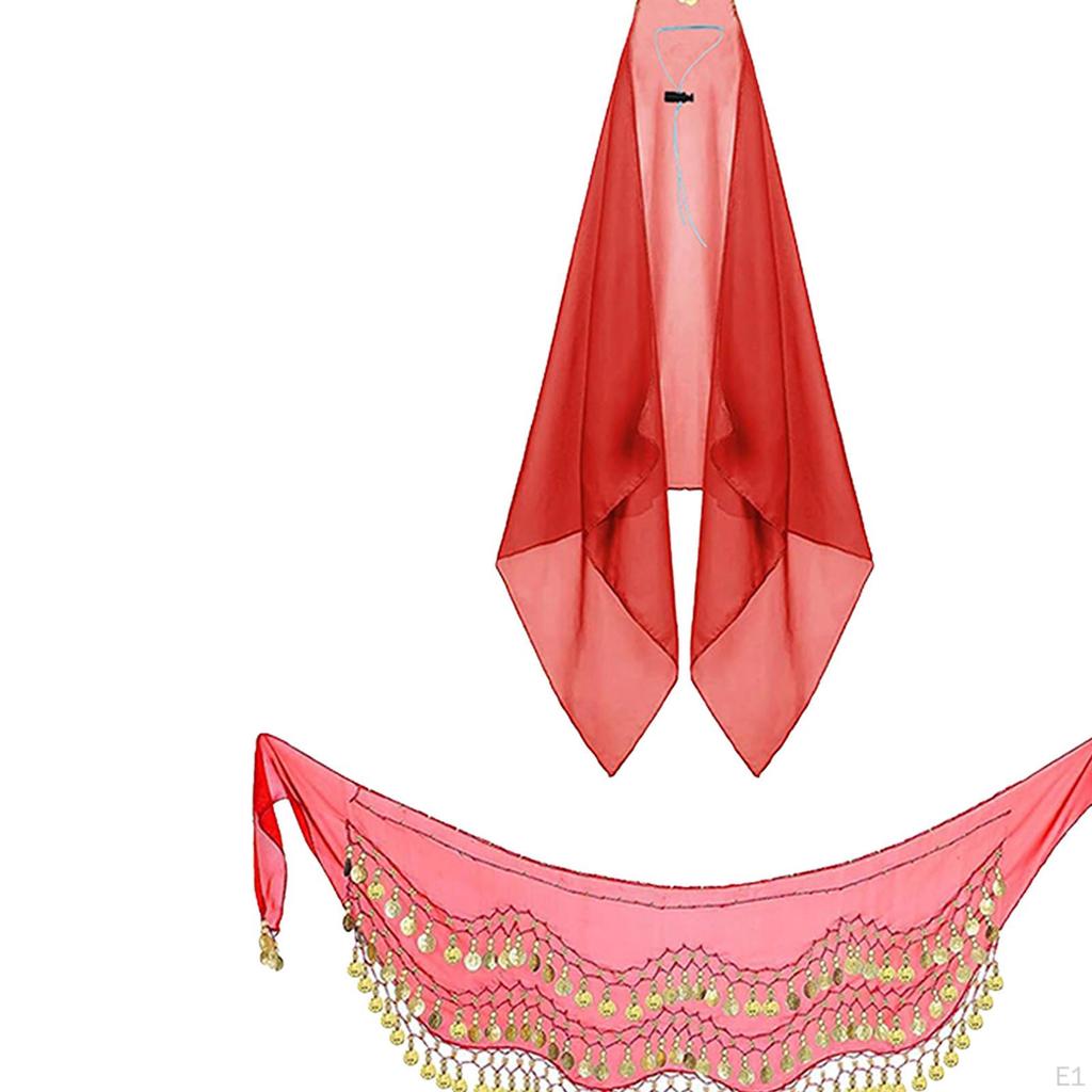 Belly Dancing Skirt and Head Scarf Adjustable Dance Outfit with Sequin Tassels for Festival