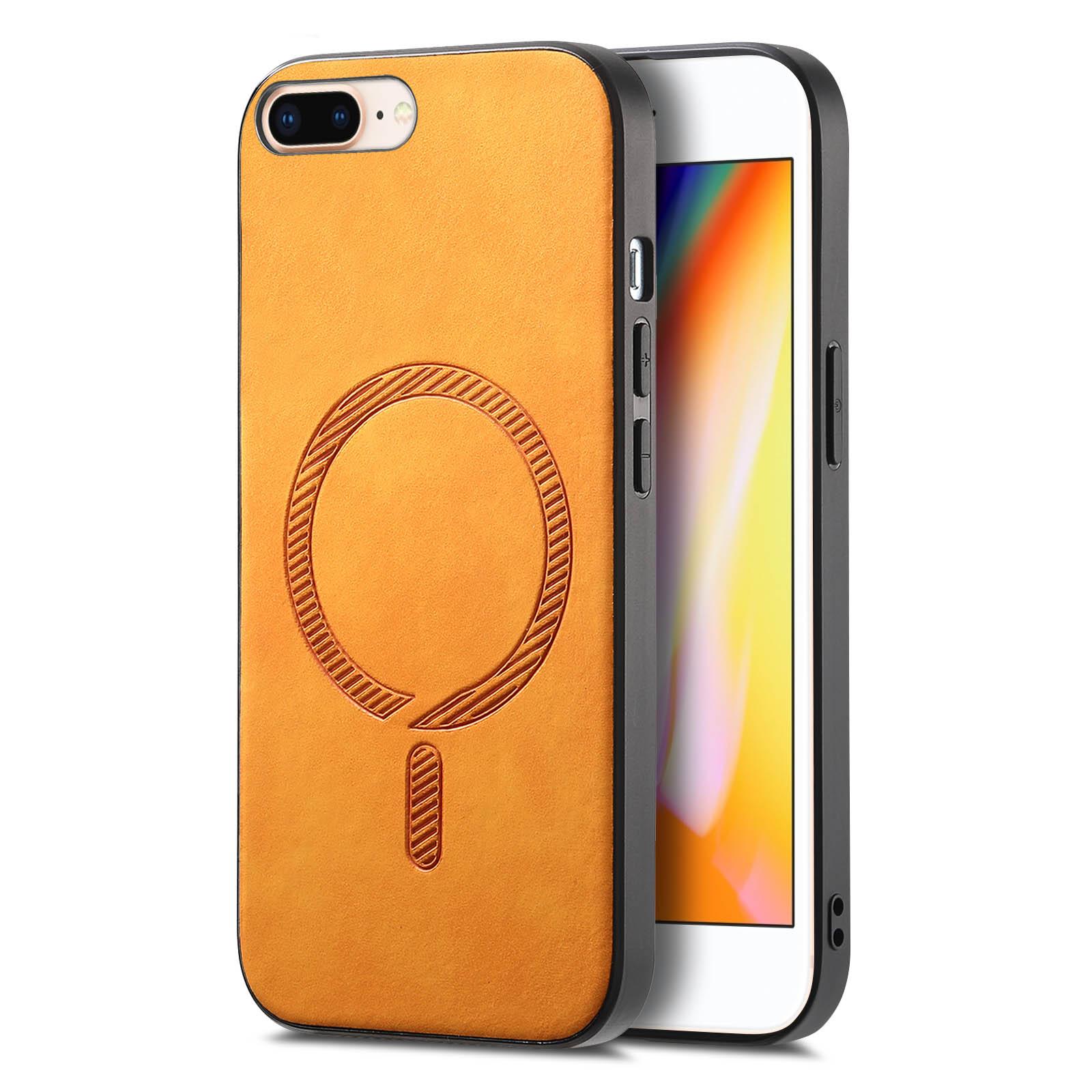 

For iPhone 8 Plus 5.5 inch Leather Back Case Compatible with MagSafe Skin-touch Phone Cover Yellow