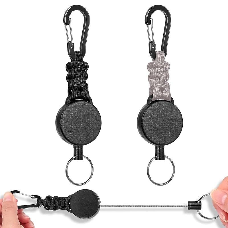 

[SODOI] set of 2 reel keychain With carabiner multifunctional super lightweight Elastic reel type key reel Loss prevention hanging name tag camp