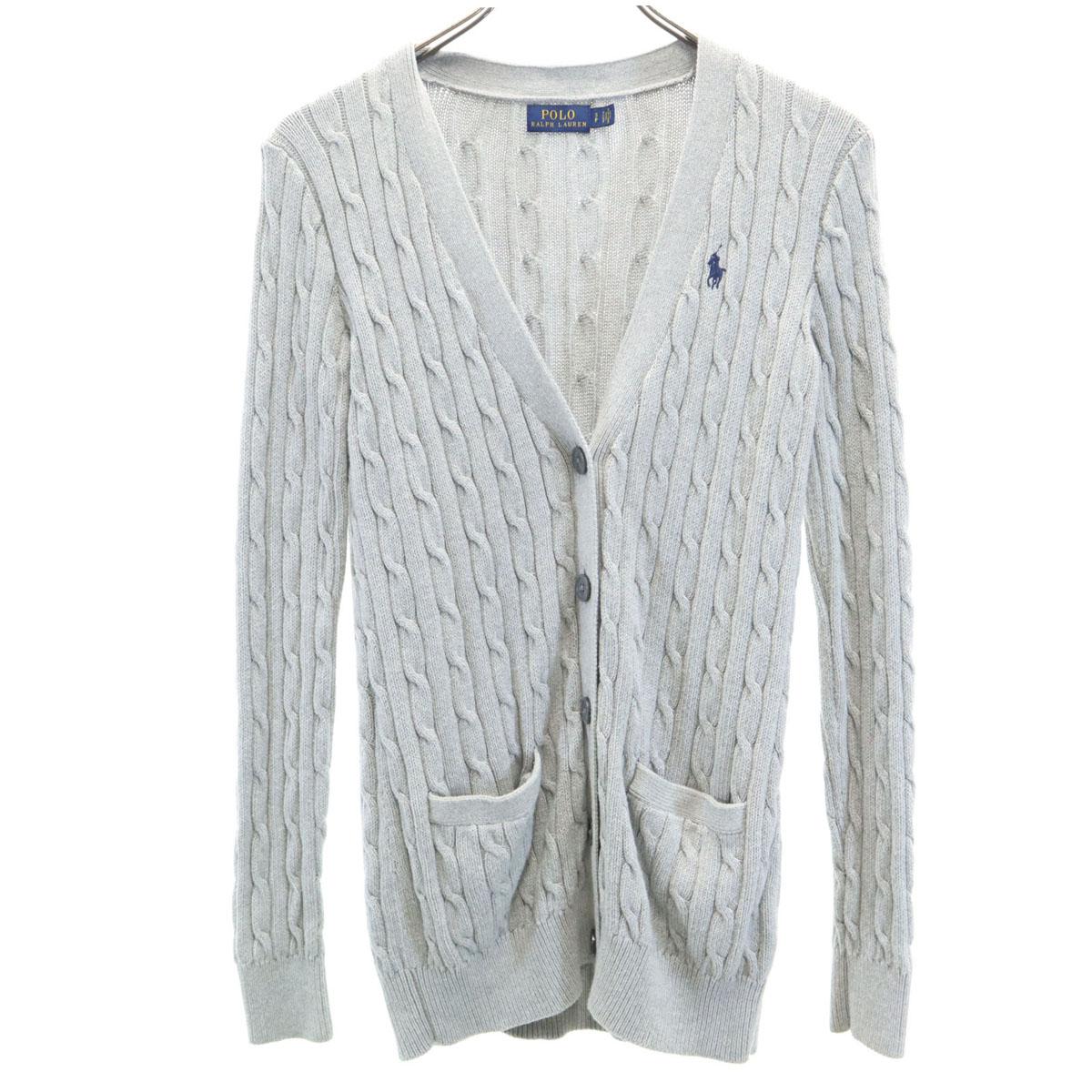 

POLO RALPH LAUREN Long sleeve Alan Cotton knit cardigan SP gray Fisherman Women Used