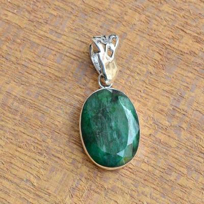 Dyed Emerald Gemstone Pendant, 925 Sterling Silver, Handmade Jewelry, Unisex Pendant, Silver Charm Jewelry
