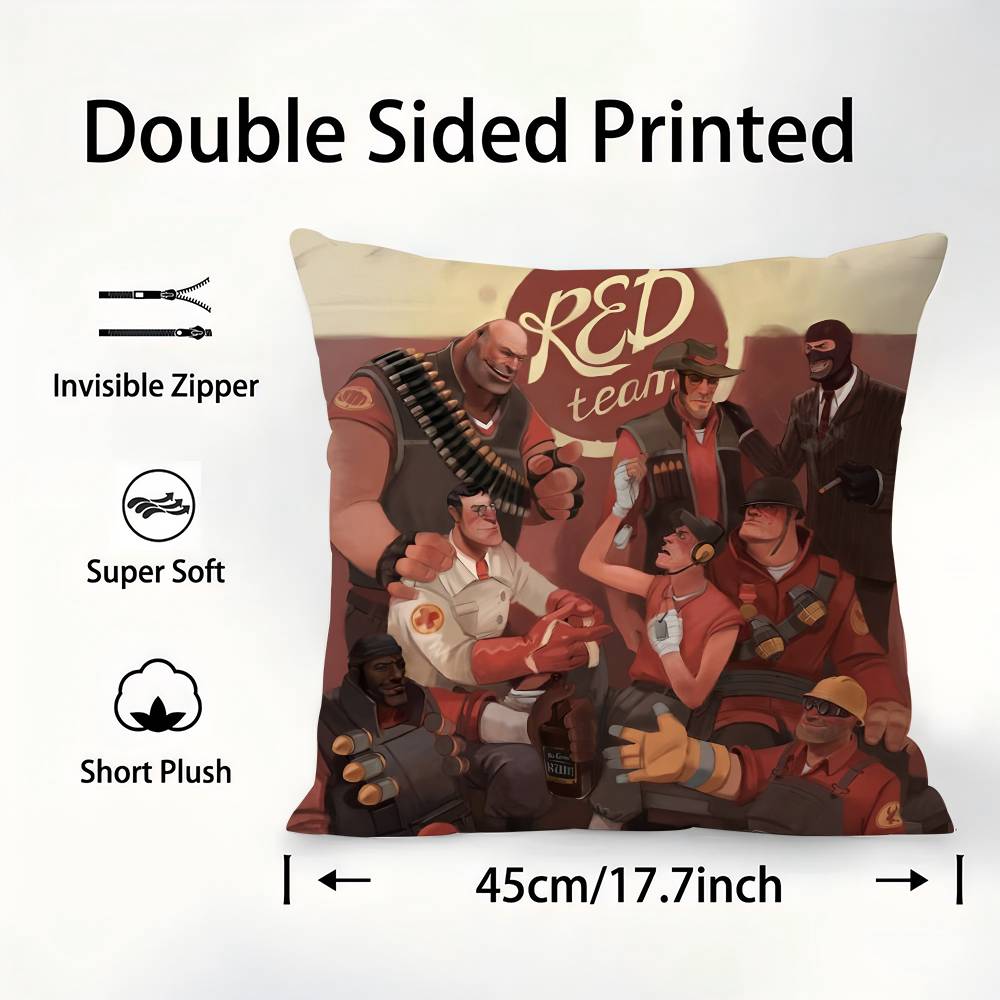Tf2 Team F-Fortress 2 Pillow Case Sofa Decorative Home Double-sided Printing Short Plush Cushion Pillow Cover Holiday Gift