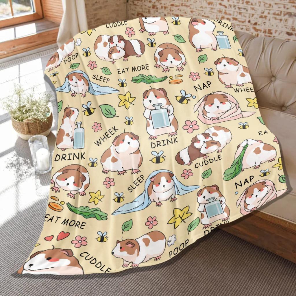 Cute Guinea Pig Animal Printed Blanket for Sofa Bed Travel Camping Living Room Office Conditioning Blanket for All Seasons Gifts