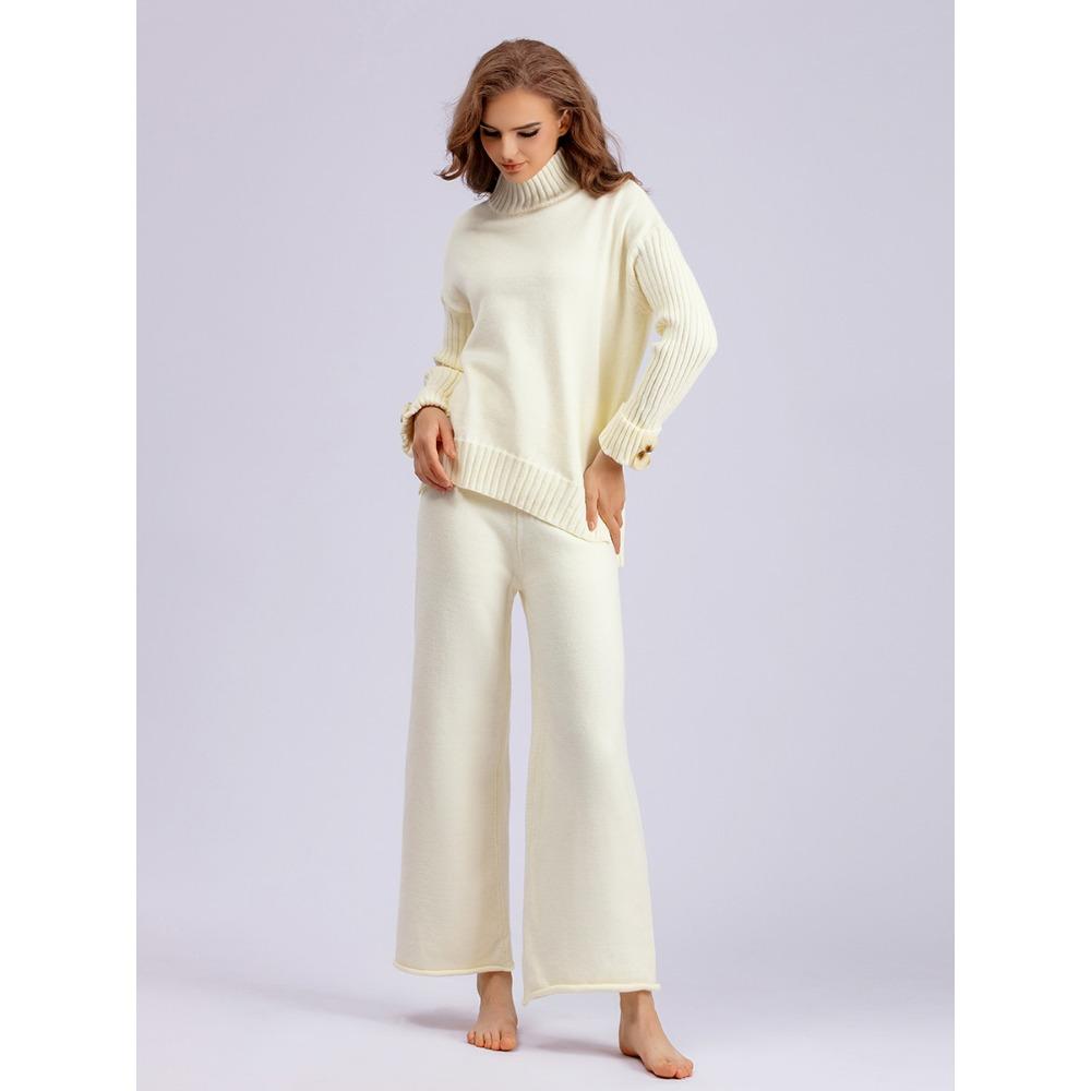 HNXC Autumn Winter Knitted Suit for Women: A Stylish Semi-turtleneck Sweater with A Thick Layer and Loose Two-piece Outerwear