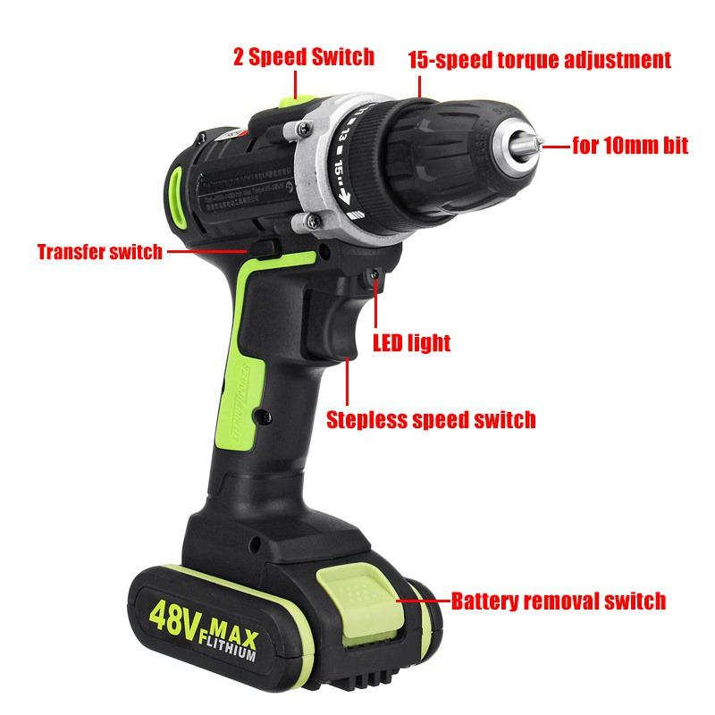 1.3A 1/2 Battery 110V-240V 50-60Hz  Electric Drill Hammer Rechargeable Cordless Drill Woodworking