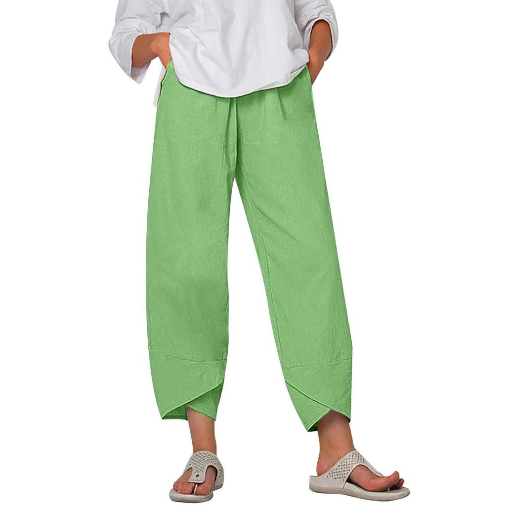 Women's Solid Color Casual Loose-Fit Nine-Point Pants (Plus Size)