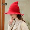 Witch Cosplay Hat Halloween Costume Knitted Foldable Pointed Solid Color Photo Prop Masquerade Festival Decoration Cap Headpiece