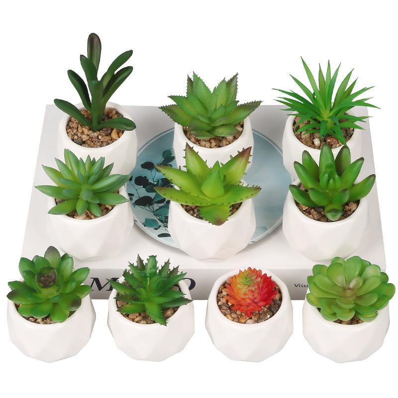 Office Potted Plant Fake Succulent Ceramic Pot Mini Pink Succulent Diamond Cup Potted Plant Second Hair Anti-Drop Potted Plant
