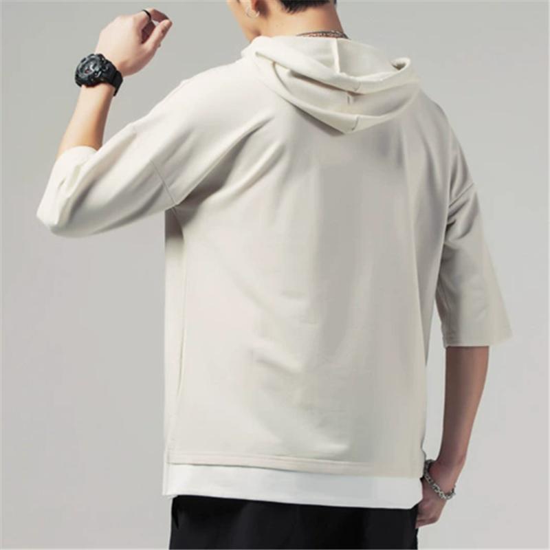 Summer Hooded T-Shirts Men Solid Short Sleeve Loose Streetwear Tees Male Vintage Casual Sports Tshirt Hooded Neck Tops Plus Size