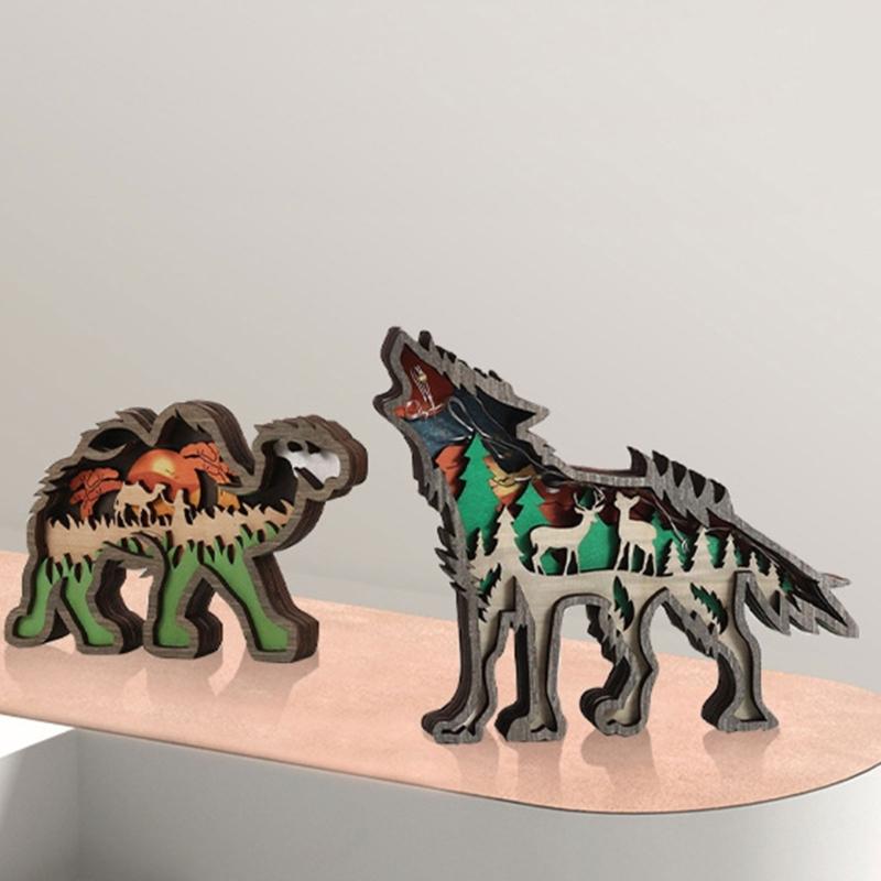 Forest Animals Crafts Handcrafted Wooden Sculpture Office Ornament Home Rustic Decorations Hollow Wooden Crafts