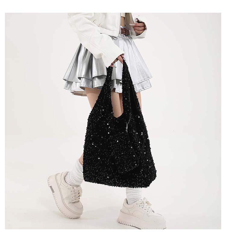 Handtasche im koreanischen Stil mit Pailletten für die Achselhöhle - Damen-Tragetasche mit großem Fassungsvermögen für den Herbst
