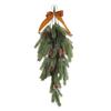 Christmas Teardrop Swag Artificial Norfolk Pine Branch Door Swag with Faux Pine Cones And Bow for Indoor Outdoor Mantel Fireplace Stairway Decor