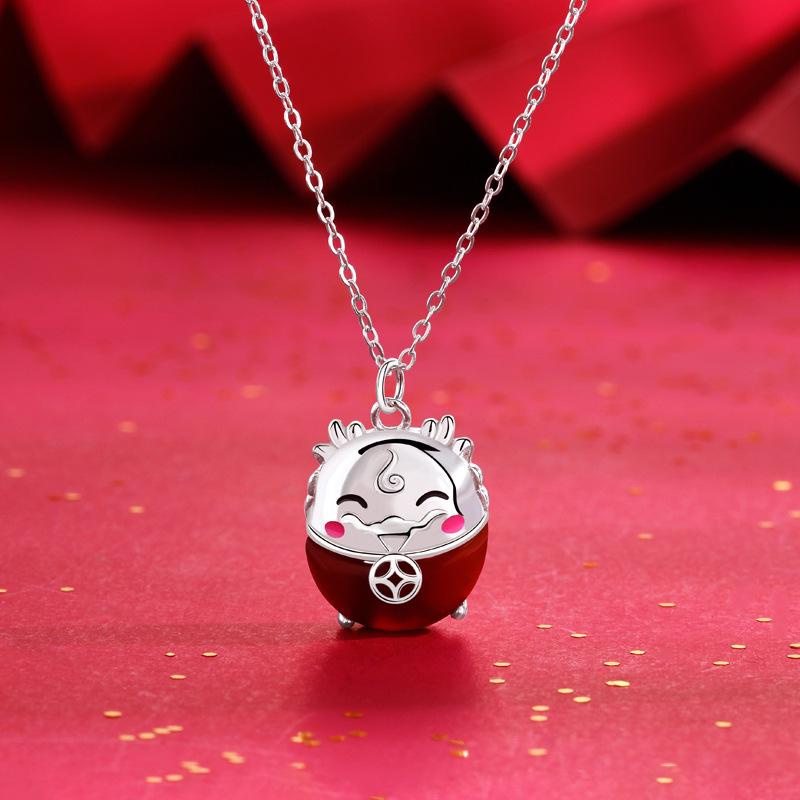 Lucky Red Agate Dragon Necklace for Women - S925 Sterling Silver, Chinese Style, Great Fortune Charm S925 Silver