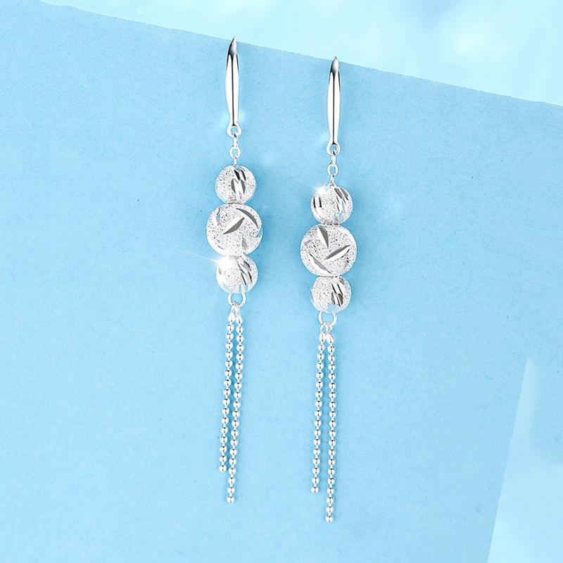 Sansheng Iii Fringed Earrings Long Ear Hook Matte Car Flower Streamer Transfer Beads Rich Girl Chinese Style Earrings