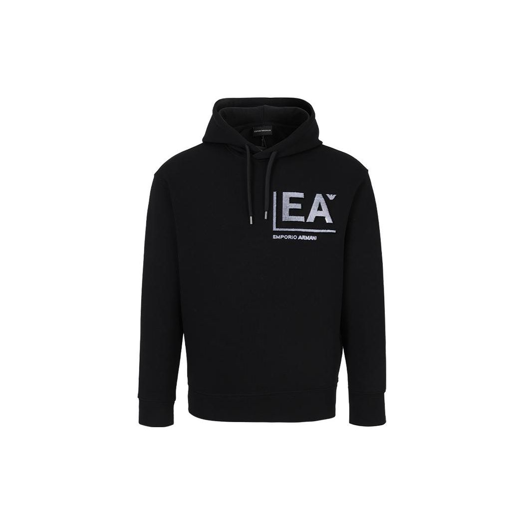 Emporio Armani Ea Fw22 Letter Print Hooded Pullover Long Sleeve Casual Sweatshirt Men sweatshirt Black 6L1MM9-JHSZ-0058 S