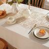 Kitchen Dining Room Washable Crochet Lace Cotton Linen Wrinkle Free Rectangle Table Cloth with Tassles