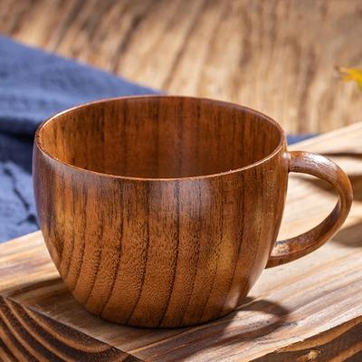 1Pc Solid Wood Coffee Mug Tea Cup Classic Wooden Tea Mug Small Wood Teacup Coffee Water Cup Kids Mug with Handle Gift Drinkware