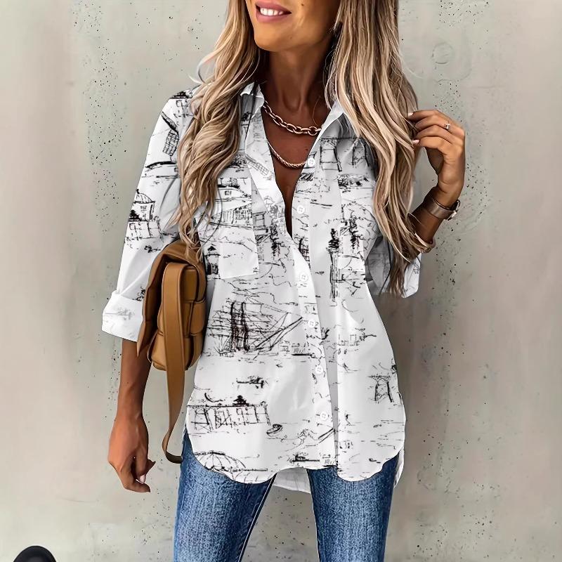 TIFICY Damenmode, lässig, Frühling und Herbst, einfarbig, langärmelig, Polo-Ausschnitt, Blusen und Hemden