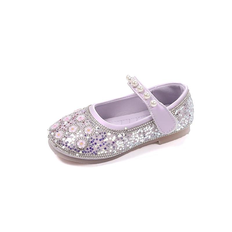 2024 Children Leather Shoes for Girls Summer Autumn New Fashion Soft Sole Comfortable Princess Rhinestone Versatile Dress Shoes