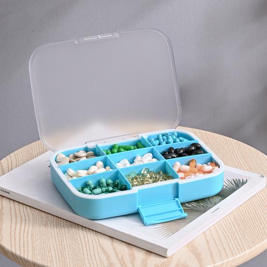 Yousheng Pill Box 9 Compartments Moisture-proof Large Capacity Transparent Design Pill Organizer for Home Travel