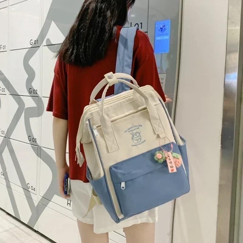 Japan Trend Color Matching Waterproof Backpack Leisure Travel Bagfor Women and Girls Large Capacity Sports Weekend Trip Sportbag
