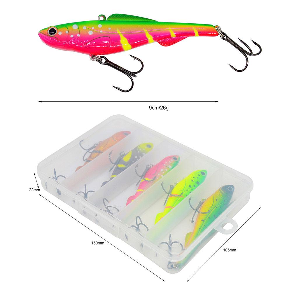 5pcs Fishing Lures 9cm/26g Artificial Bait with Treble Hooks VIB Hard Bait Fishing Bait for Bass Pike Perch