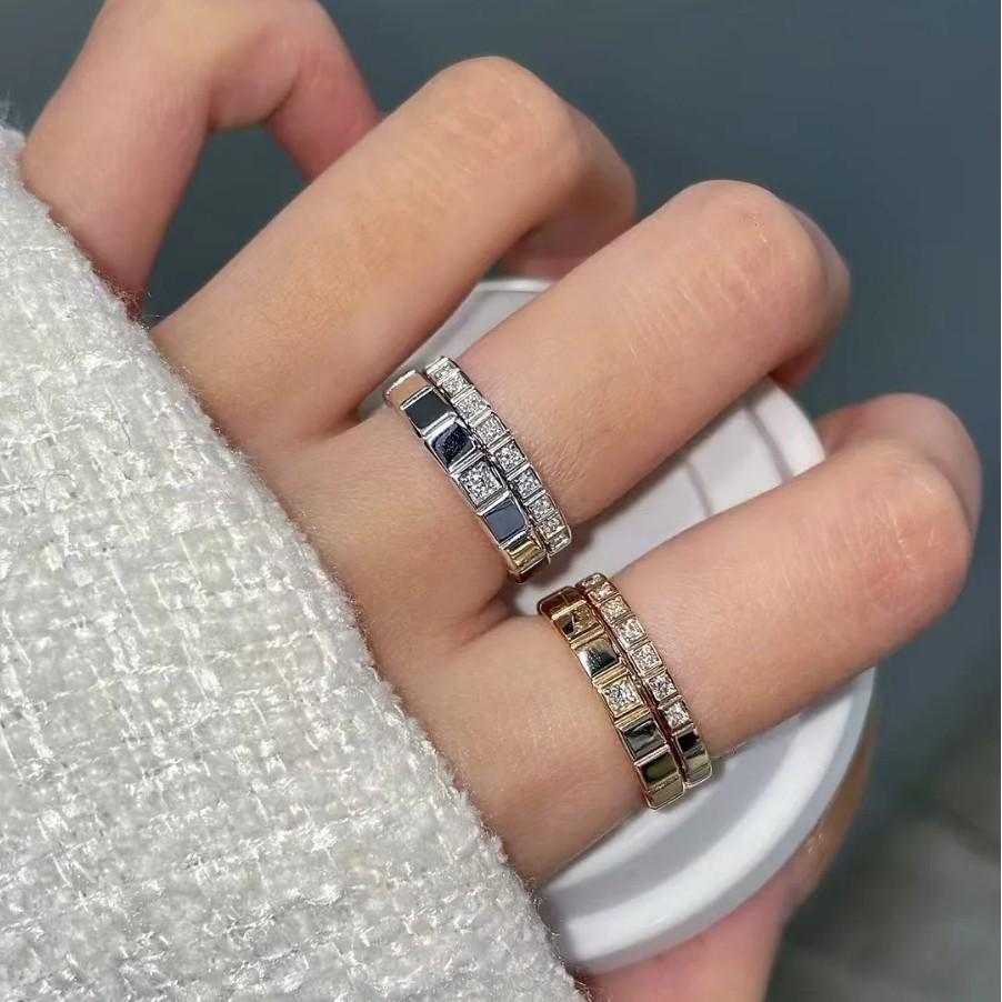 Elegant Wide Band Square Diamond Titanium Steel Ring for Women - Trendy Niche Design Couplet Jewelry
