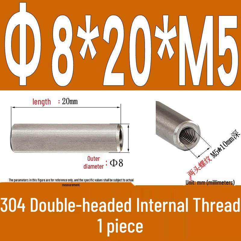 Stainless Steel 304 Double-Ended Threaded Cylindrical Guide Pin with Dual-End Holes