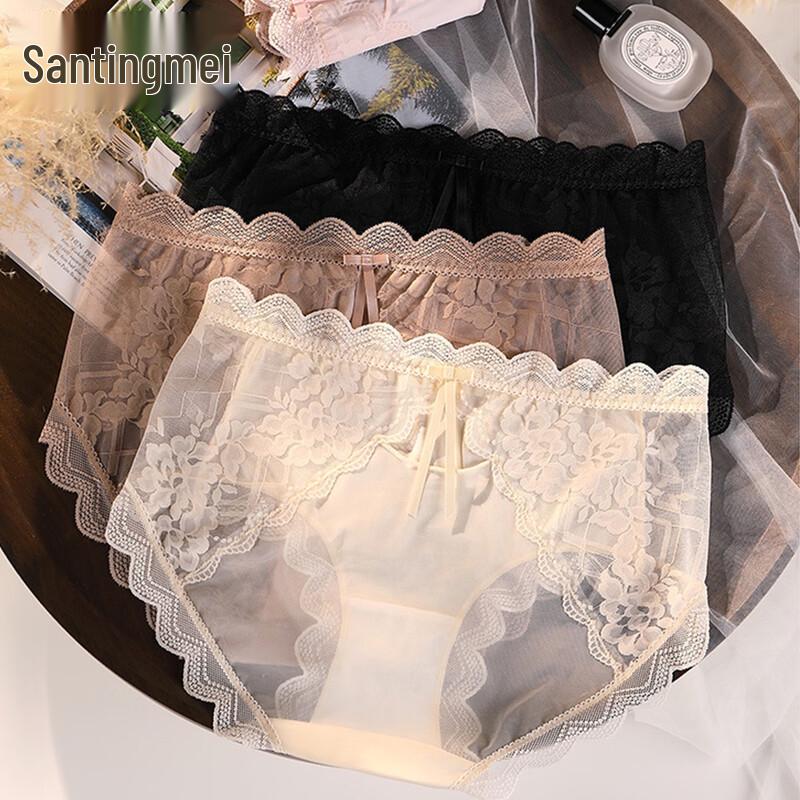 Tingmei Damen Dünne Spitze Antibakterielle Nahtlose Unterwäsche