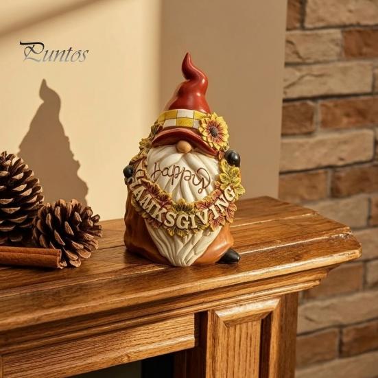 Waterproof Gnome Ornament Happy Thanksgiving Figurine, Sunflower Maple Leaf Statue, Cartoon Statue Dwarf Sculpture for Harvest Autumn Table