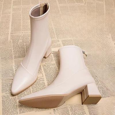 Pointed-toed Fashion Skinny Boots for Women To Wear Outside Autumn and Winter New Versatile Skinny Thick High-heeled Booties