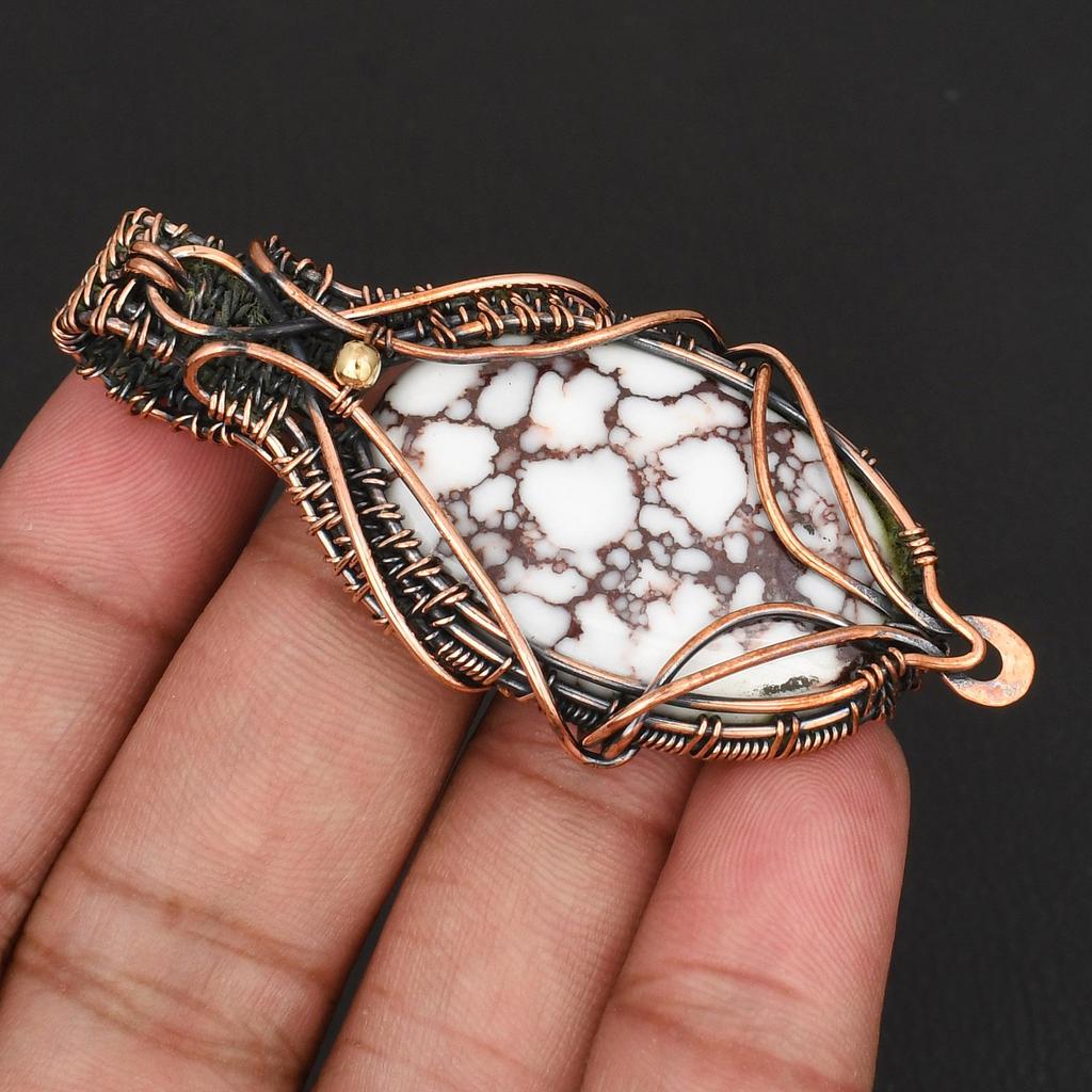 White Howlite Gemstone Pendant Handmade Copper Wire Wrapped Boho Necklace Unique Statement Jewelry for Women & Men